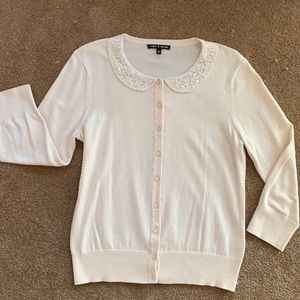 Cable & Gauge Jeweled Collar Button Front Cardigan